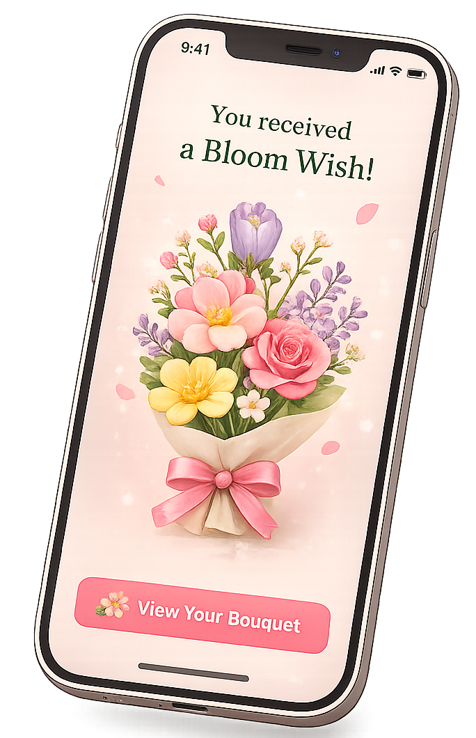 Phone displaying a digital flower bouquet message